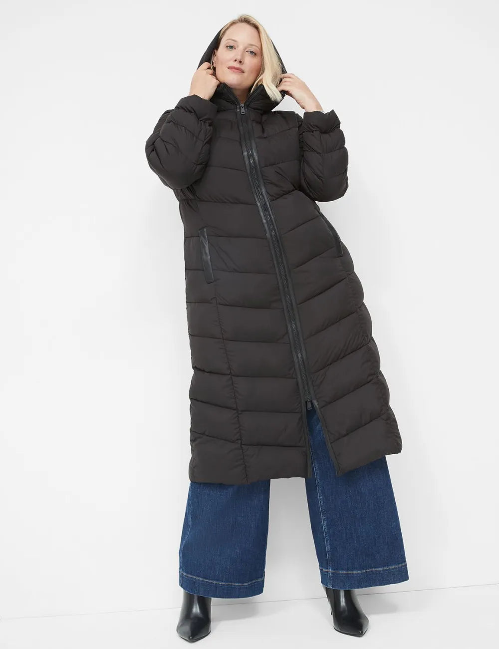 Front-Zip Maxi Puffer Coat