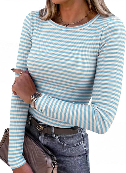 Women Long Sleeve Shirts Ribbed Fitted Tops