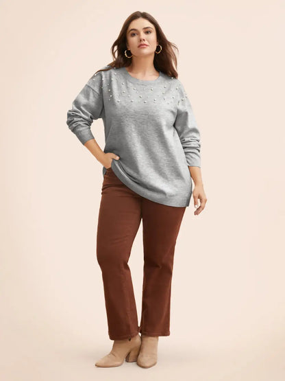 Round Neck Pearl Beaded Pullover