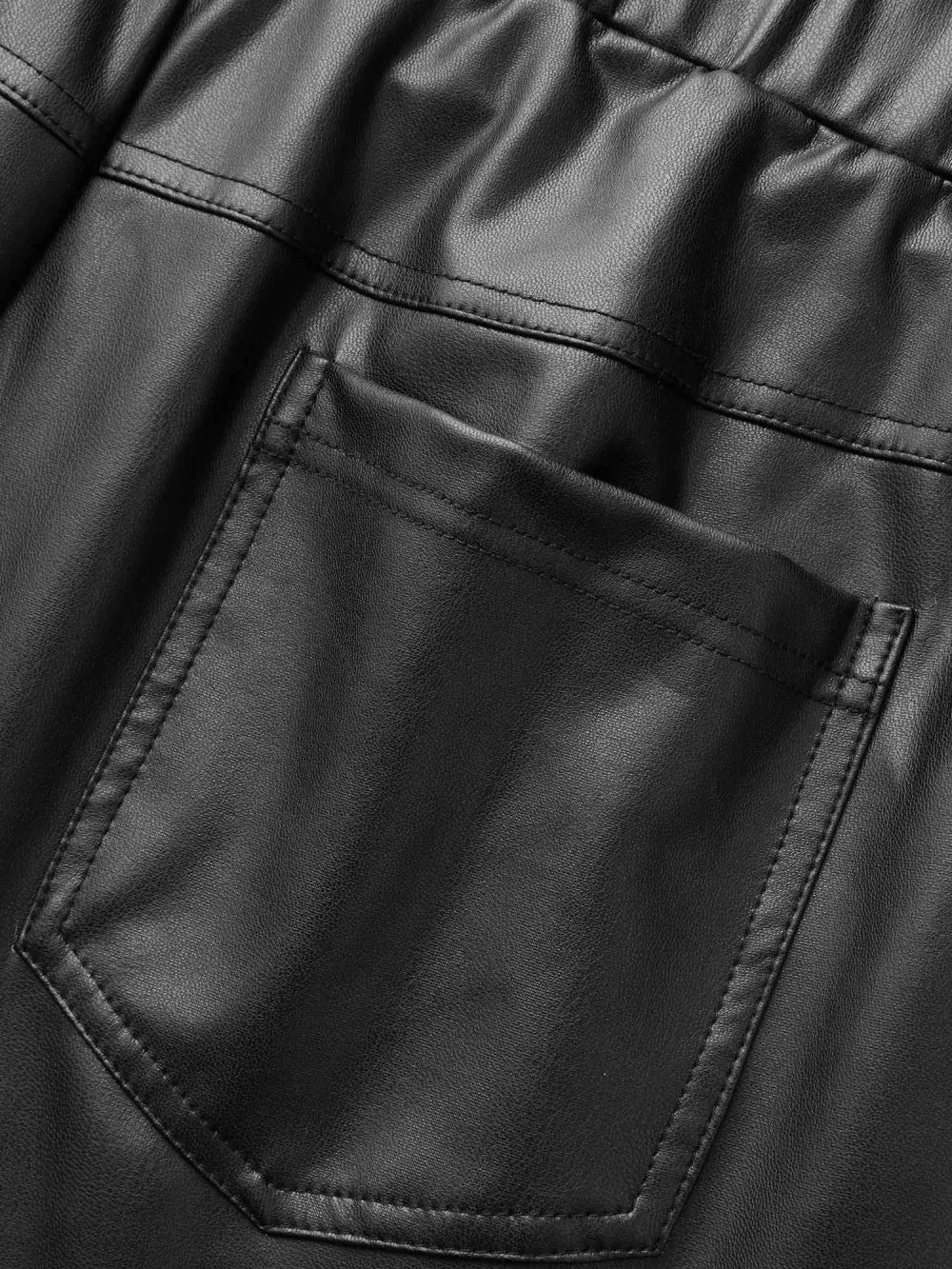 Pu Leather Button Detail Mid Rise Pants