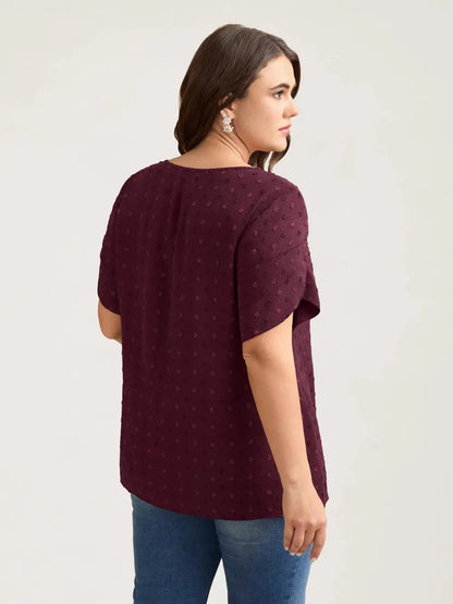 Textured Color Contrast Petal Sleeve Blouse