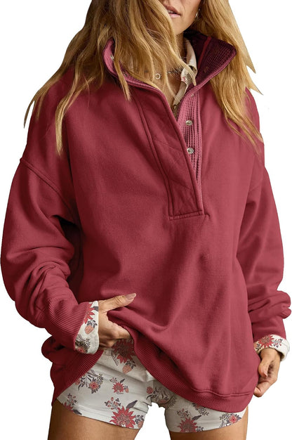 Sweatshirt for Women Oversized Henley Neck Pullover Top Fall Outfits