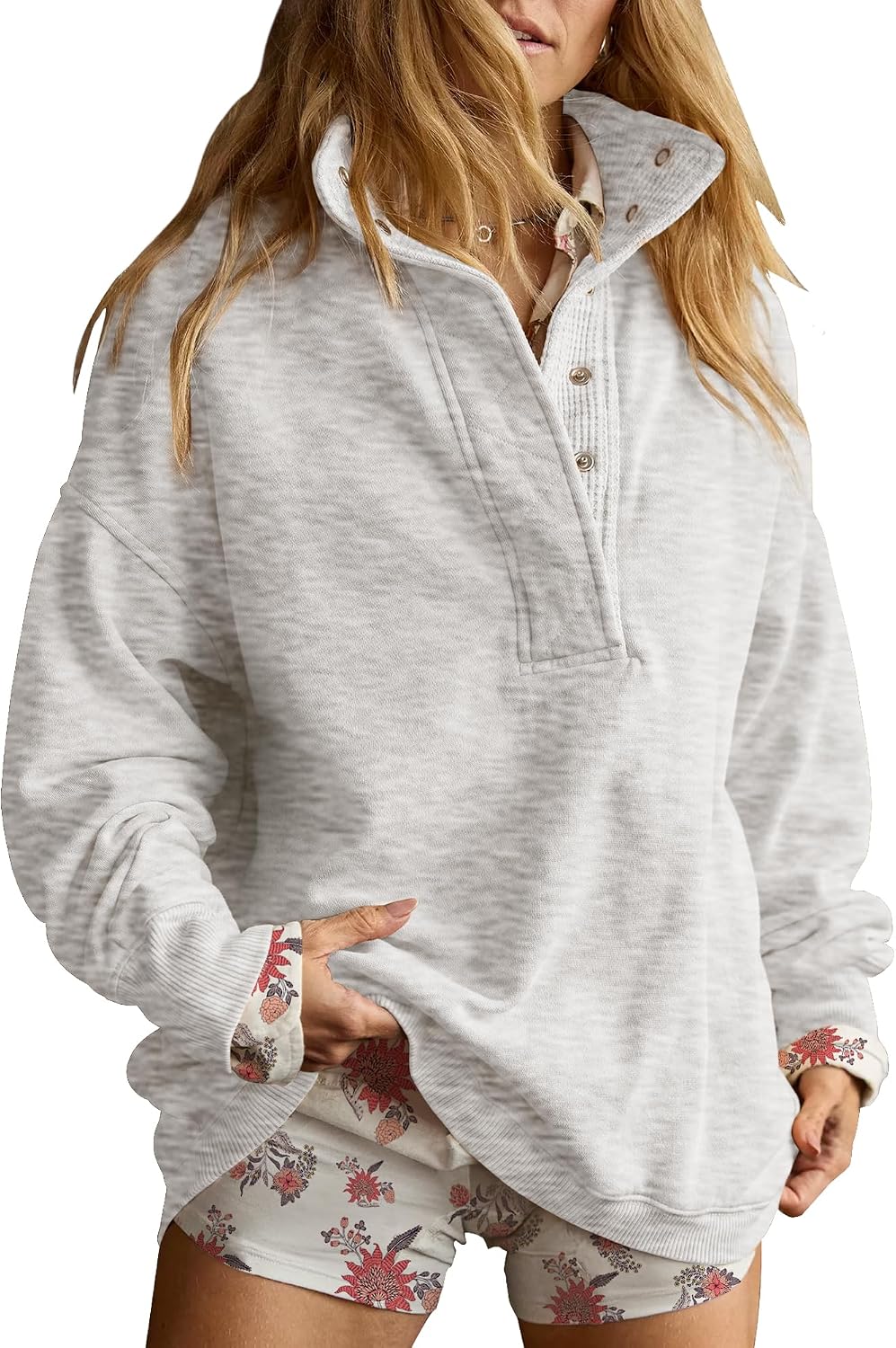 Sweatshirt for Women Oversized Henley Neck Pullover Top Fall Outfits