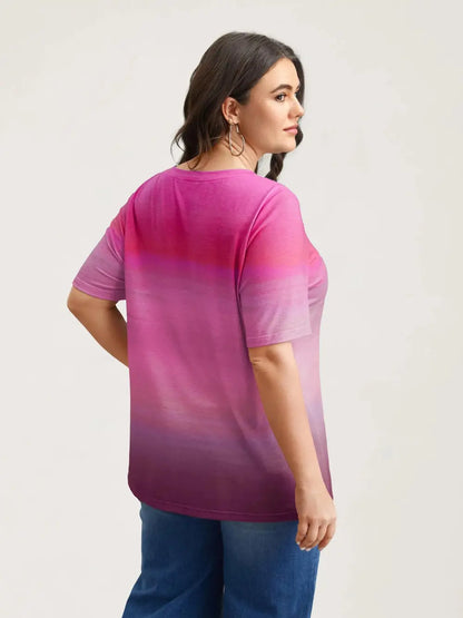 Gradient Beach Print Fitted T-Shirt