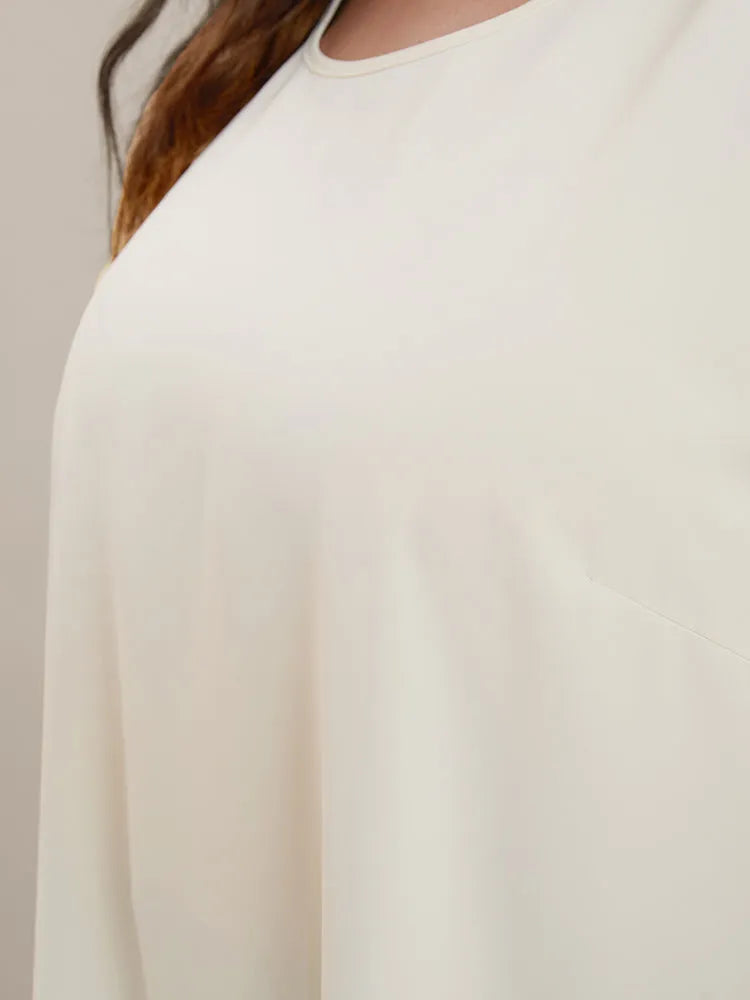 Plain Round Neck Button Detail Blouse