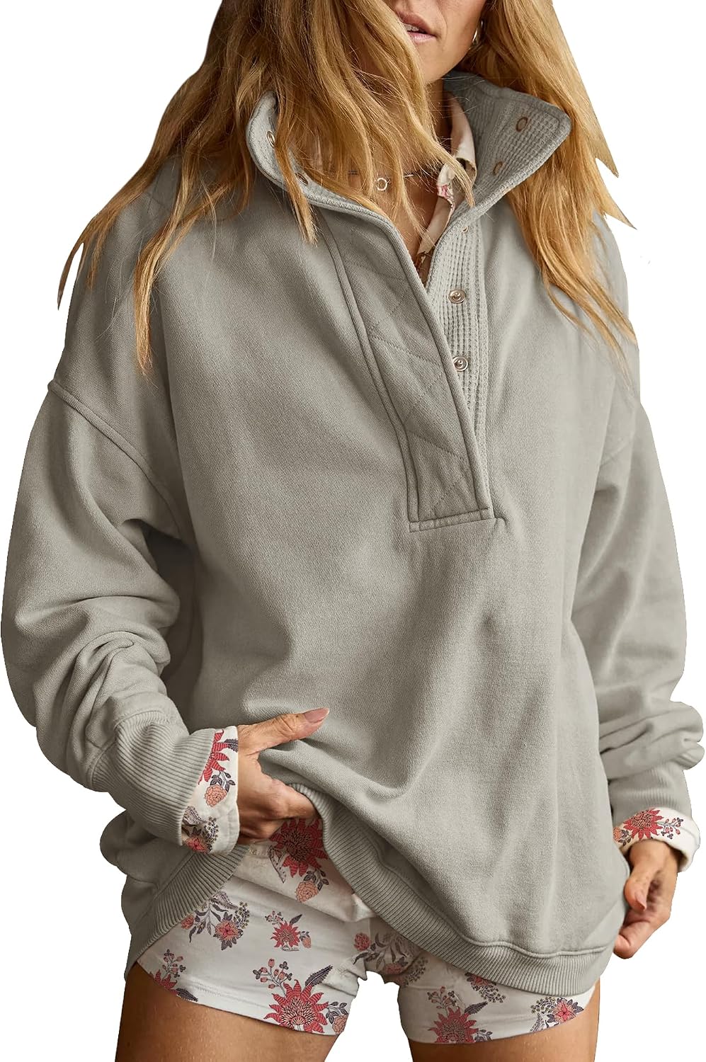 Sweatshirt for Women Oversized Henley Neck Pullover Top Fall Outfits
