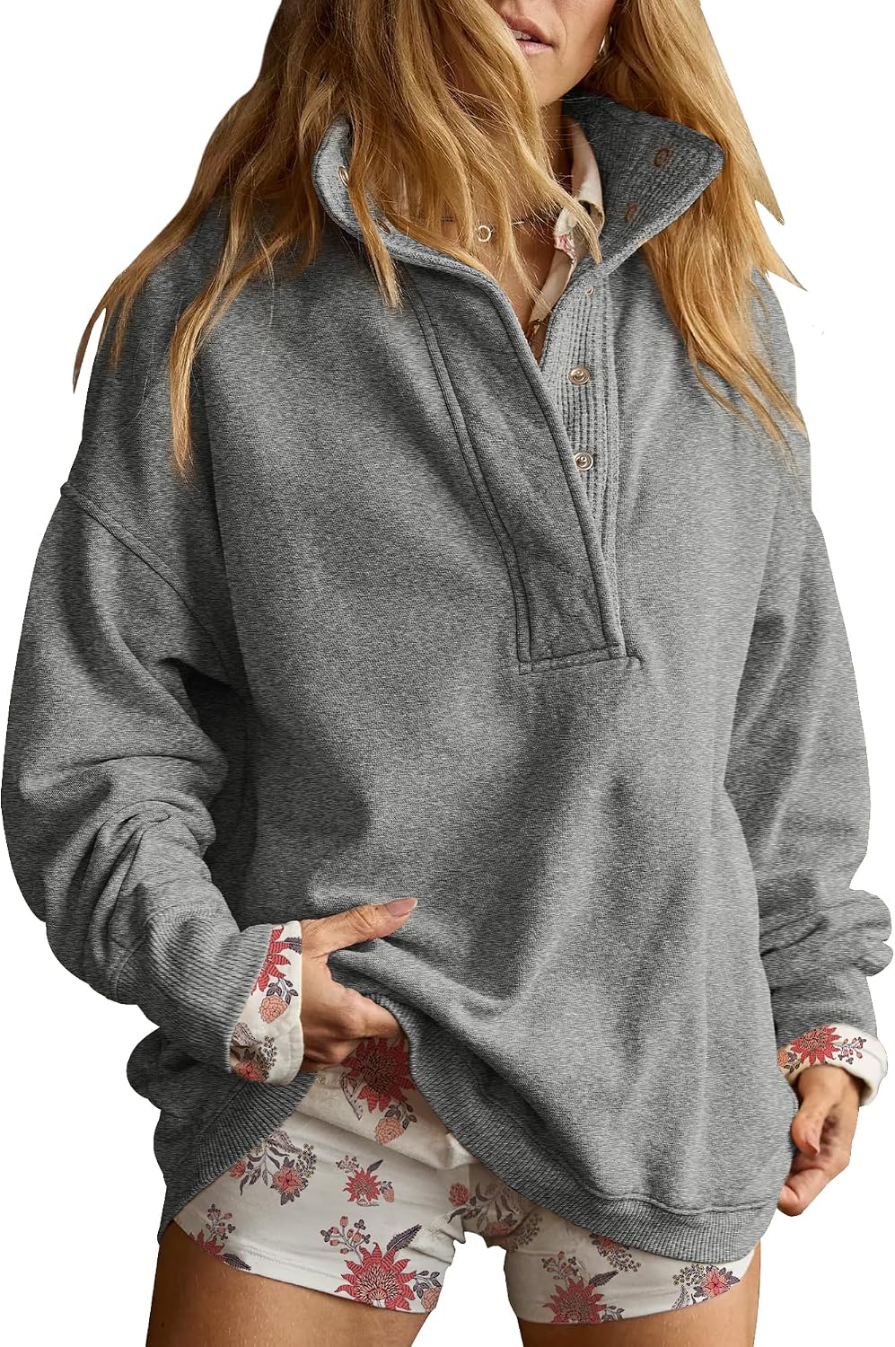 Sweatshirt for Women Oversized Henley Neck Pullover Top Fall Outfits