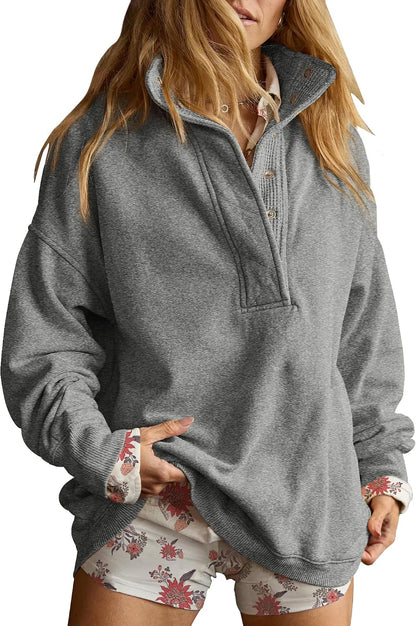 Sweatshirt for Women Oversized Henley Neck Pullover Top Fall Outfits