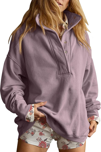 Sweatshirt for Women Oversized Henley Neck Pullover Top Fall Outfits