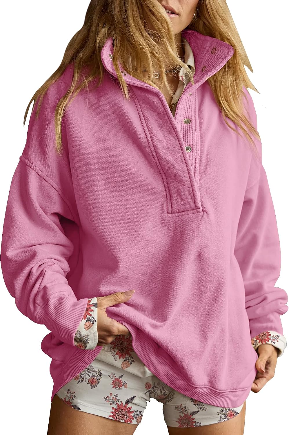 Sweatshirt for Women Oversized Henley Neck Pullover Top Fall Outfits