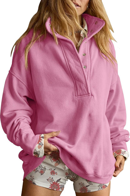 Sweatshirt for Women Oversized Henley Neck Pullover Top Fall Outfits