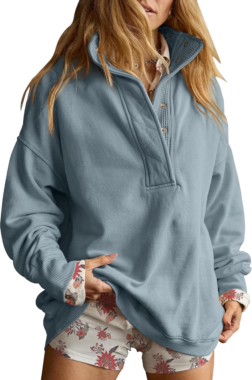 Sweatshirt for Women Oversized Henley Neck Pullover Top Fall Outfits