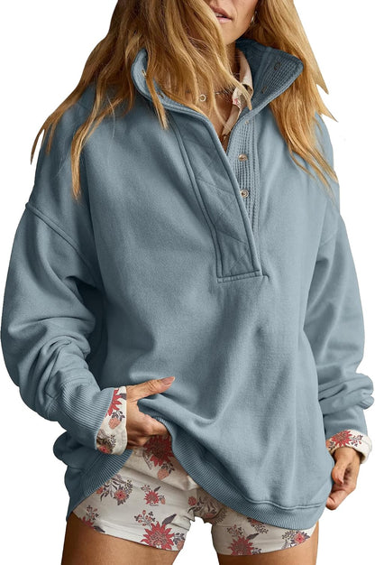 Sweatshirt for Women Oversized Henley Neck Pullover Top Fall Outfits