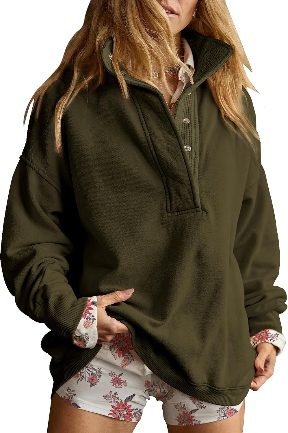 Sweatshirt for Women Oversized Henley Neck Pullover Top Fall Outfits