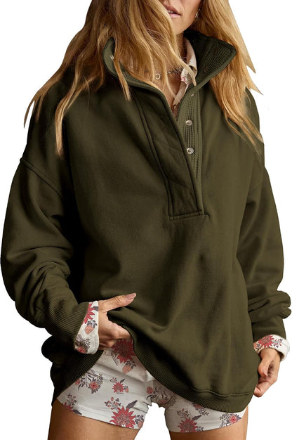 Sweatshirt for Women Oversized Henley Neck Pullover Top Fall Outfits