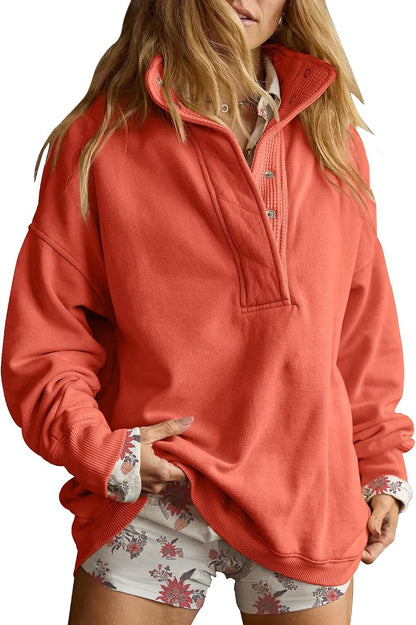 Sweatshirt for Women Oversized Henley Neck Pullover Top Fall Outfits