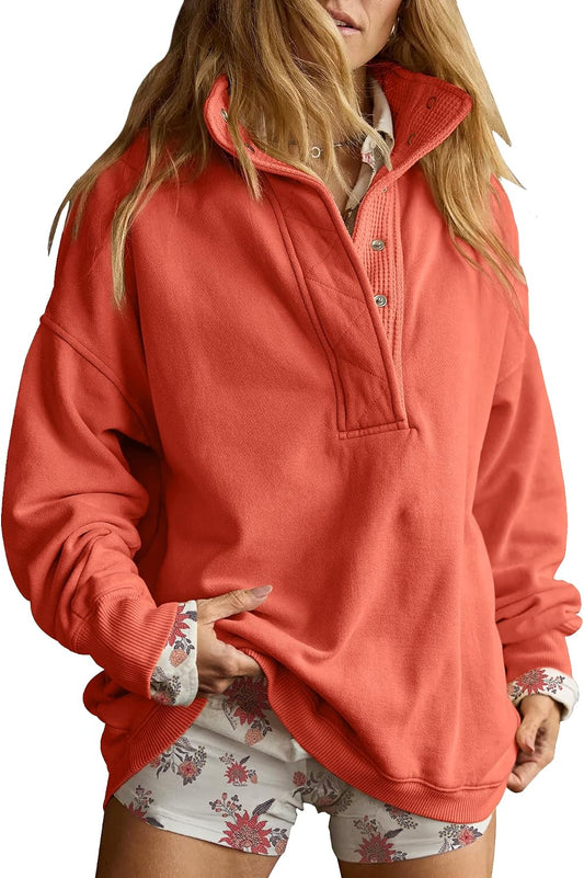 Sweatshirt for Women Oversized Henley Neck Pullover Top Fall Outfits