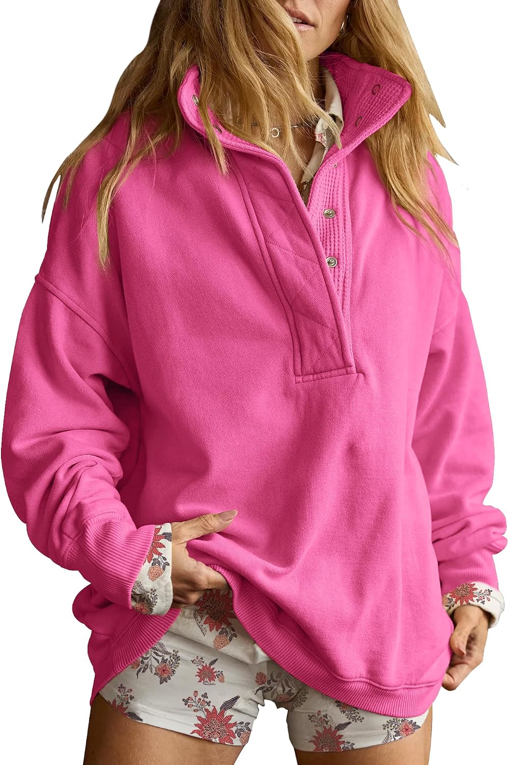 Sweatshirt for Women Oversized Henley Neck Pullover Top Fall Outfits