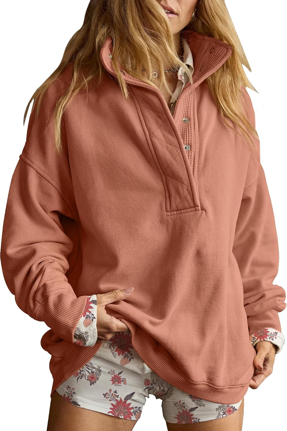 Sweatshirt for Women Oversized Henley Neck Pullover Top Fall Outfits