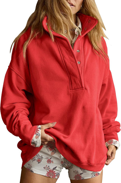 Sweatshirt for Women Oversized Henley Neck Pullover Top Fall Outfits