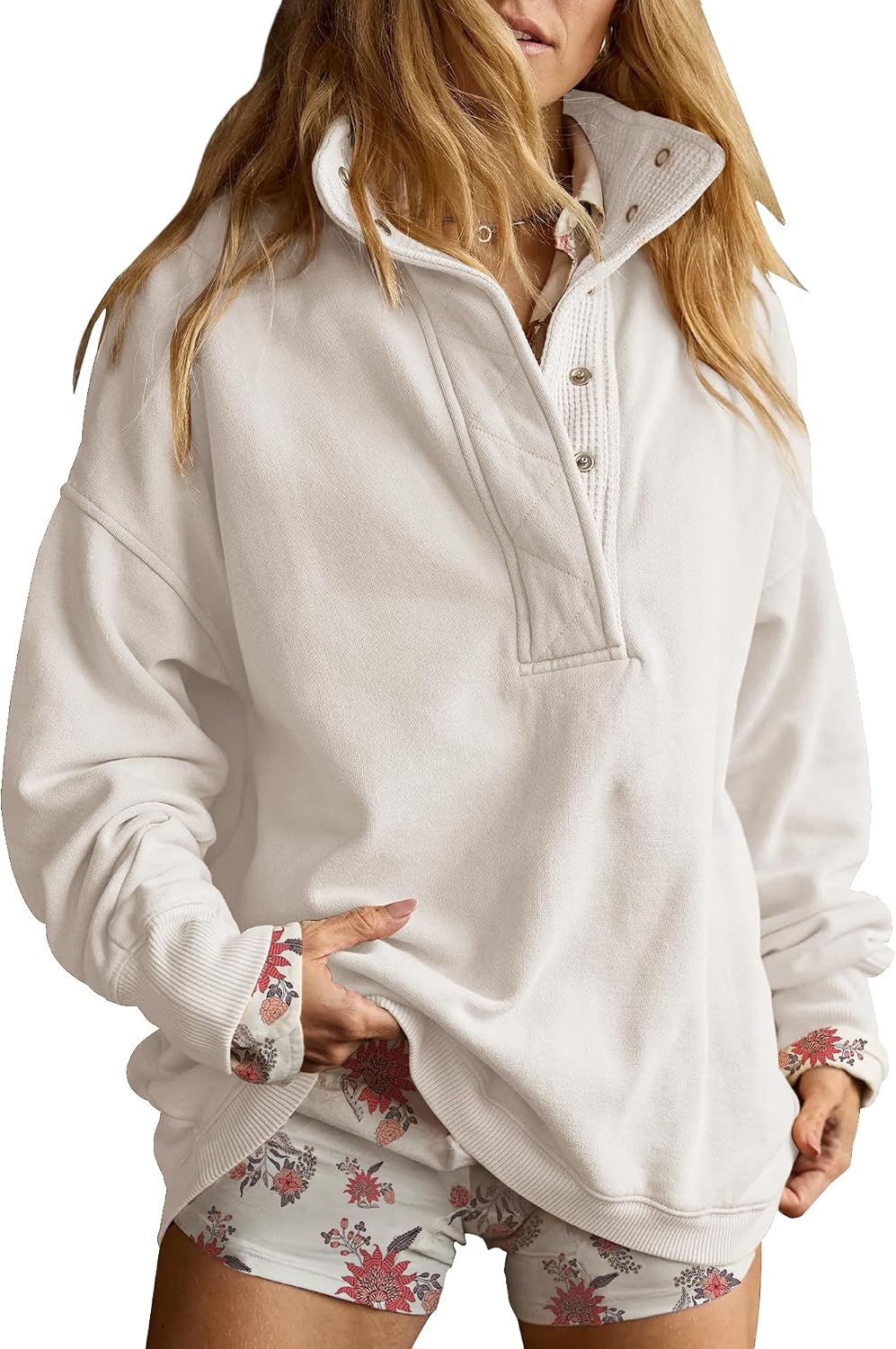 Sweatshirt for Women Oversized Henley Neck Pullover Top Fall Outfits