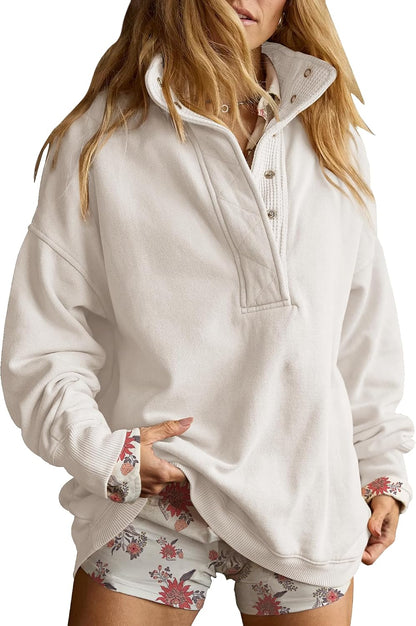 Sweatshirt for Women Oversized Henley Neck Pullover Top Fall Outfits