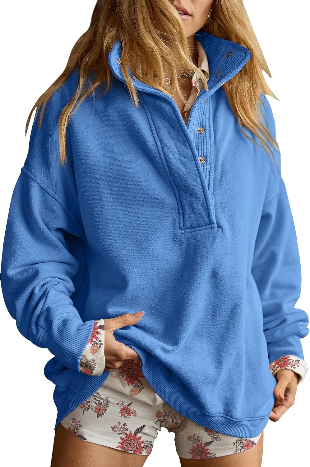 Sweatshirt for Women Oversized Henley Neck Pullover Top Fall Outfits