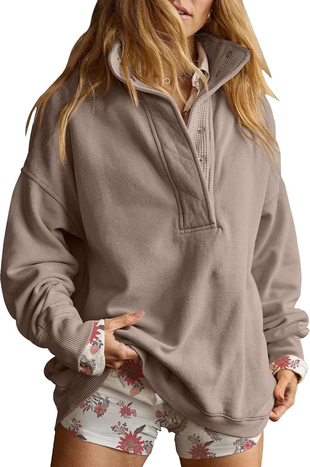 Sweatshirt for Women Oversized Henley Neck Pullover Top Fall Outfits