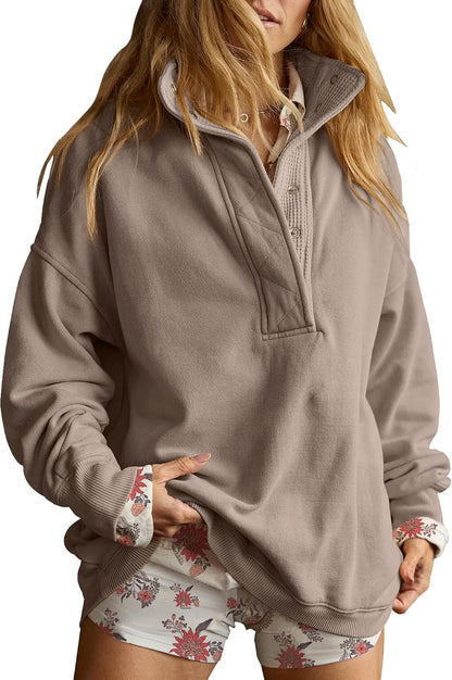 Sweatshirt for Women Oversized Henley Neck Pullover Top Fall Outfits
