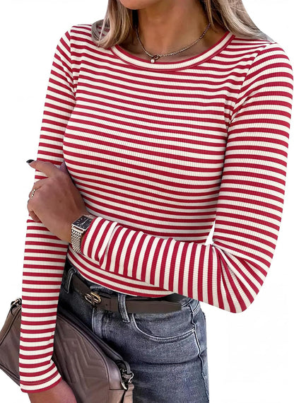 Women Long Sleeve Shirts Ribbed Fitted Tops