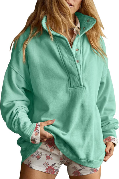 Sweatshirt for Women Oversized Henley Neck Pullover Top Fall Outfits