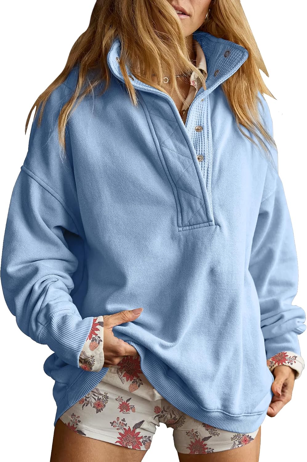 Sweatshirt for Women Oversized Henley Neck Pullover Top Fall Outfits