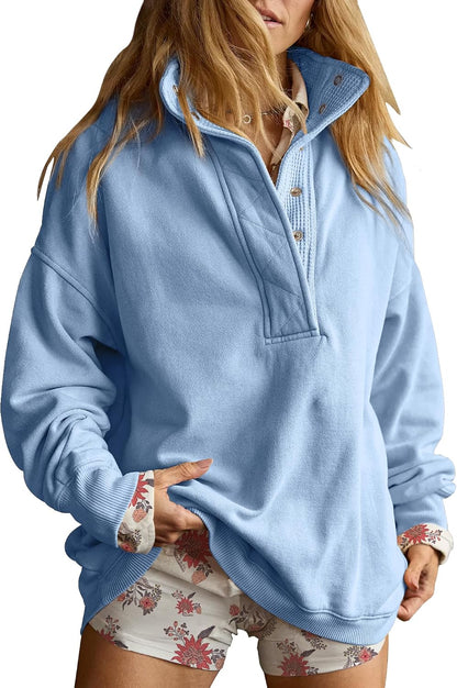 Sweatshirt for Women Oversized Henley Neck Pullover Top Fall Outfits