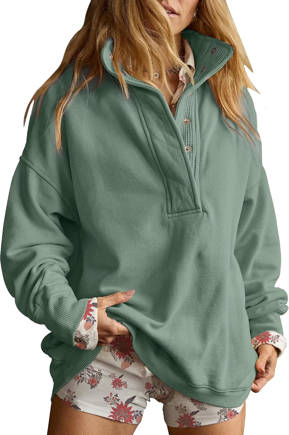 Sweatshirt for Women Oversized Henley Neck Pullover Top Fall Outfits