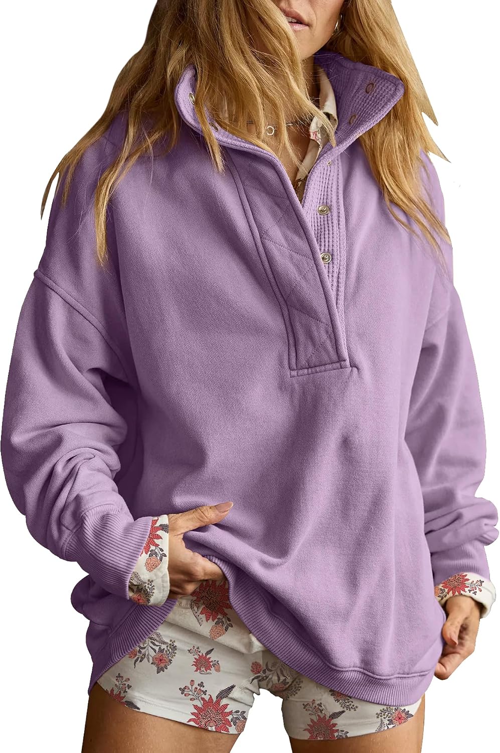 Sweatshirt for Women Oversized Henley Neck Pullover Top Fall Outfits