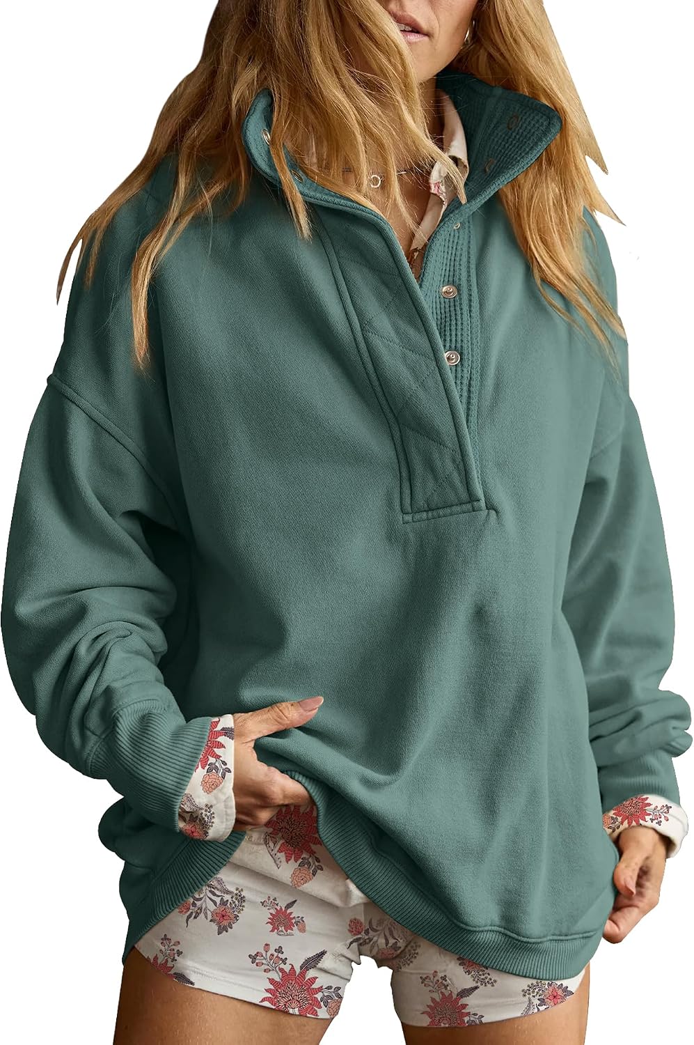 Sweatshirt for Women Oversized Henley Neck Pullover Top Fall Outfits