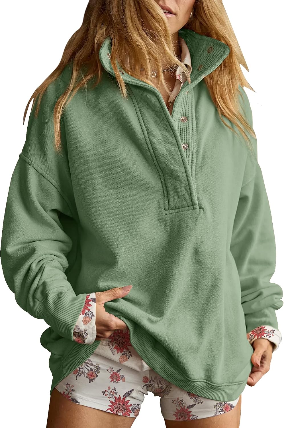 Sweatshirt for Women Oversized Henley Neck Pullover Top Fall Outfits