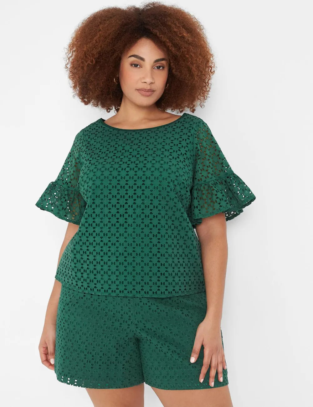 Crop Short-Sleeve Eyelet Top