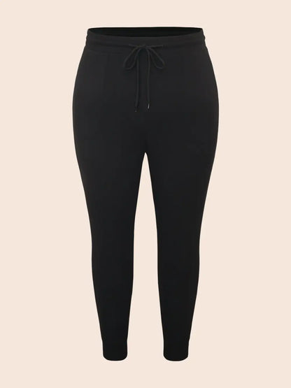 Plain Drawstring Medium Stretch Pants