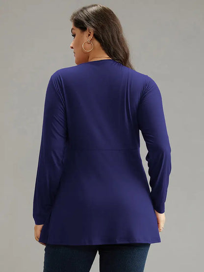 Solid Crossover V Neck Ruffle Hem T-Shirt