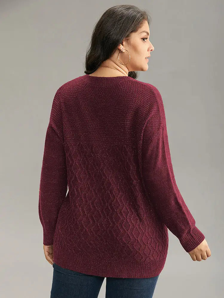 Plain Sparkly V Neck Loose Pullover