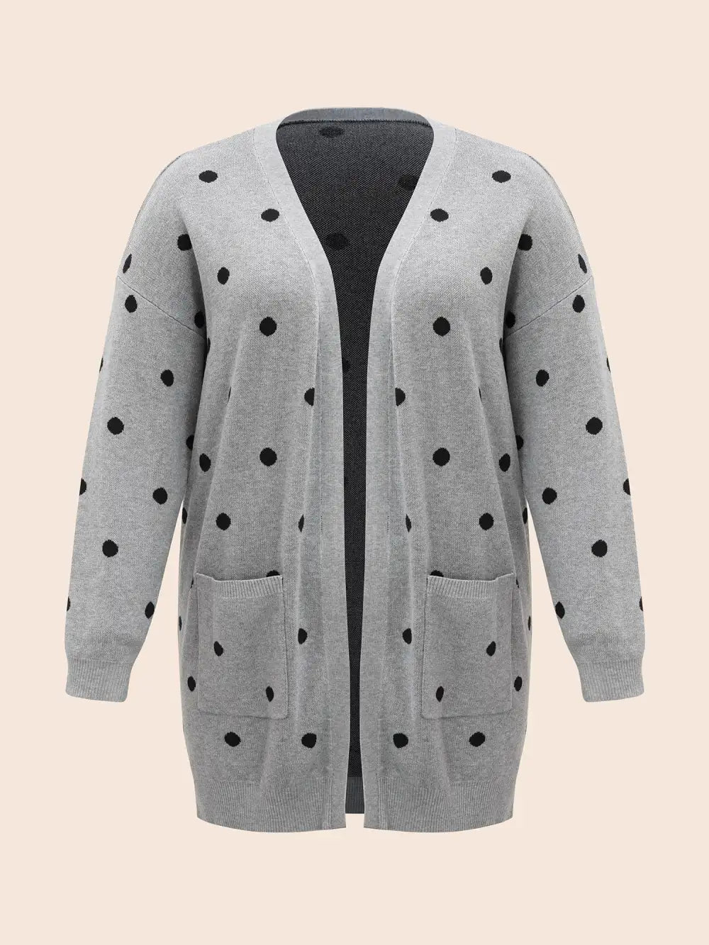 Polka Dot Kimono Collar Patch Pocket Cardigan