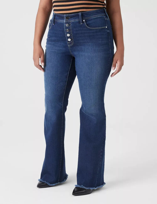 Seven7 High-Rise Flare Jean With Raw Hem