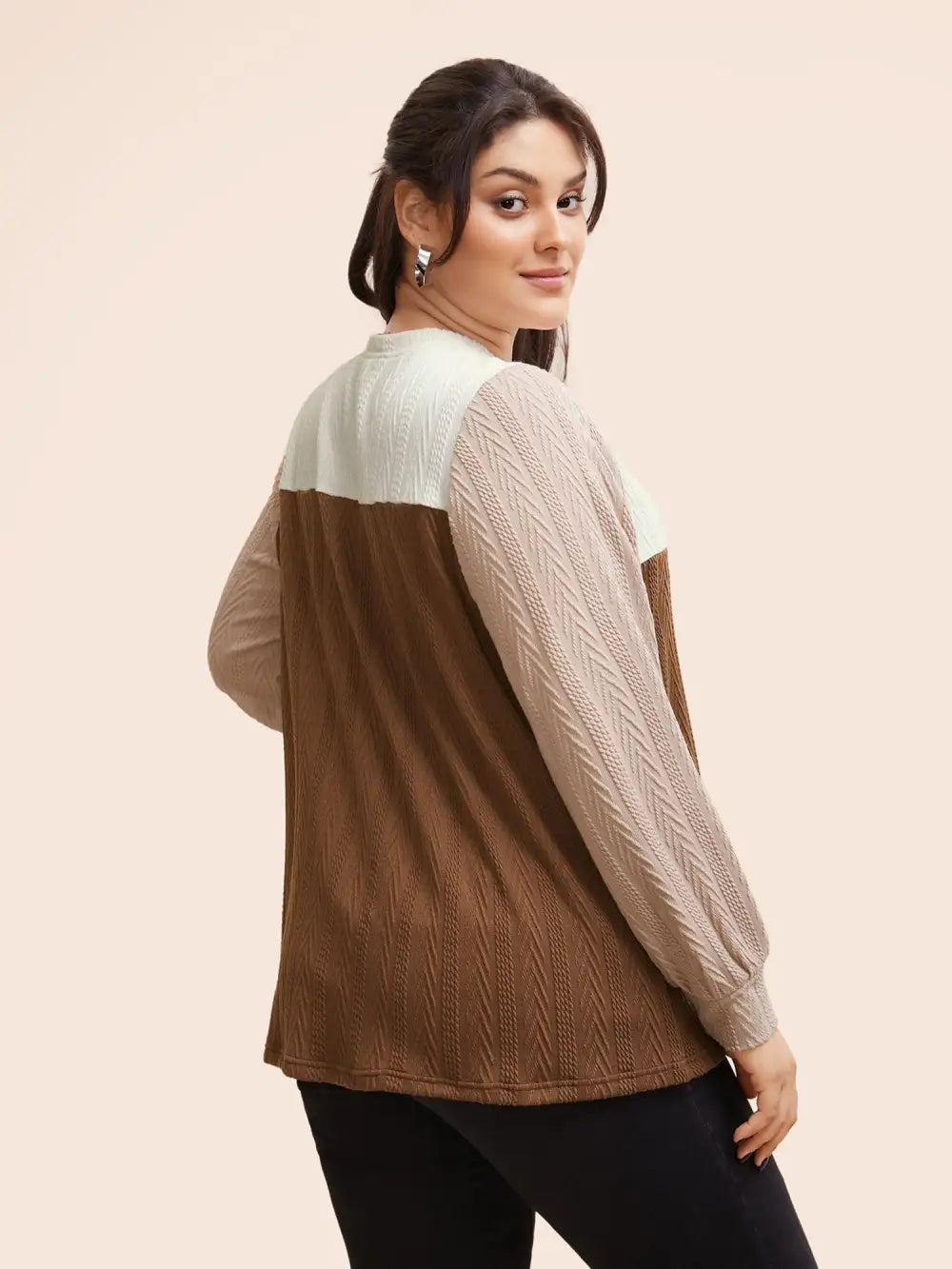 Colorblock Contrast Textured Button Up T-Shirt