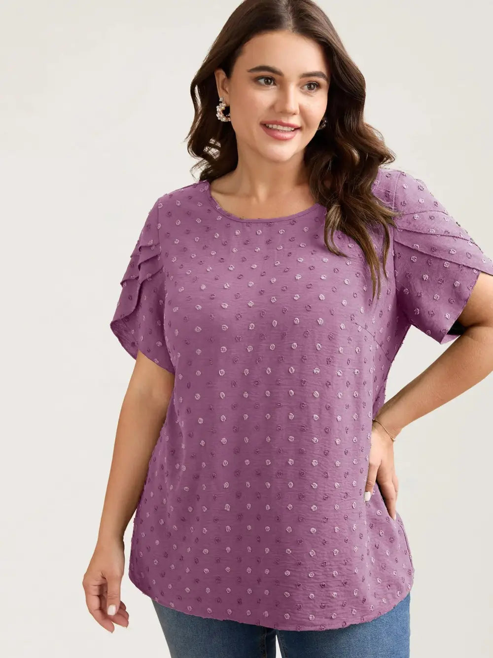 Textured Color Contrast Petal Sleeve Blouse