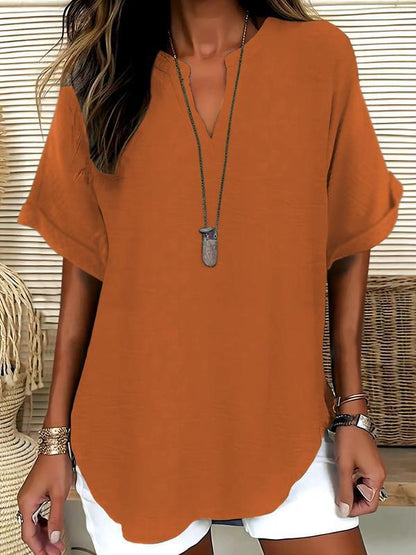 Xalina - Soft-Touch Notched-Neck Blouse