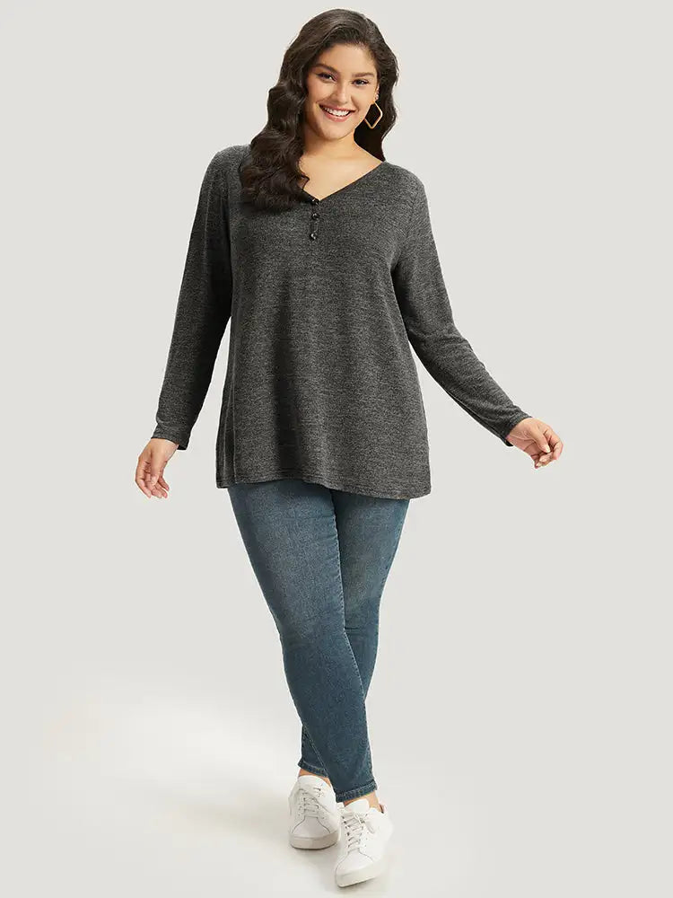 Heather Button Up Long Sleeve T-Shirt