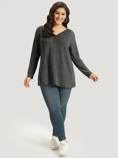 Heather Button Up Long Sleeve T-Shirt