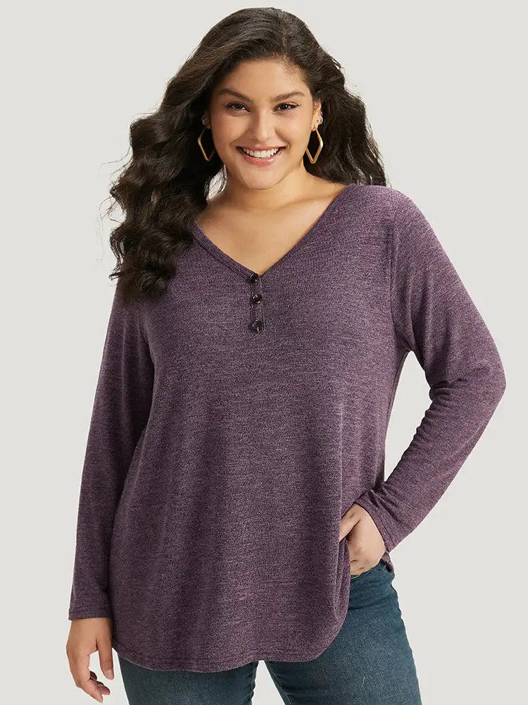 Heather Button Up Long Sleeve T-Shirt