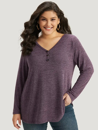 Heather Button Up Long Sleeve T-Shirt